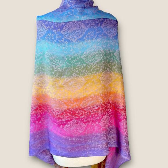 Gypsie Blu Pashmina Viscose Rainbow Paisley Ombre Fringed Scarf Shawl Wrap New - Picture 2 of 7